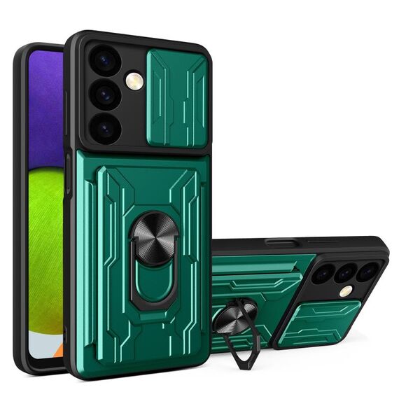 Per Samsung Galaxy S24 5G Custodia scorrevole Camshield TPU+PC con slot per schede (verde scuro)