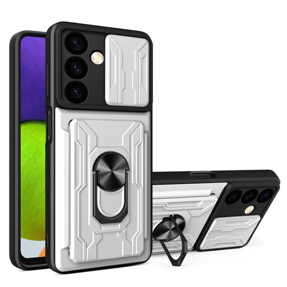 Per Samsung Galaxy S24 5G Custodia scorrevole Camshield TPU+PC con slot per schede (Bianco)