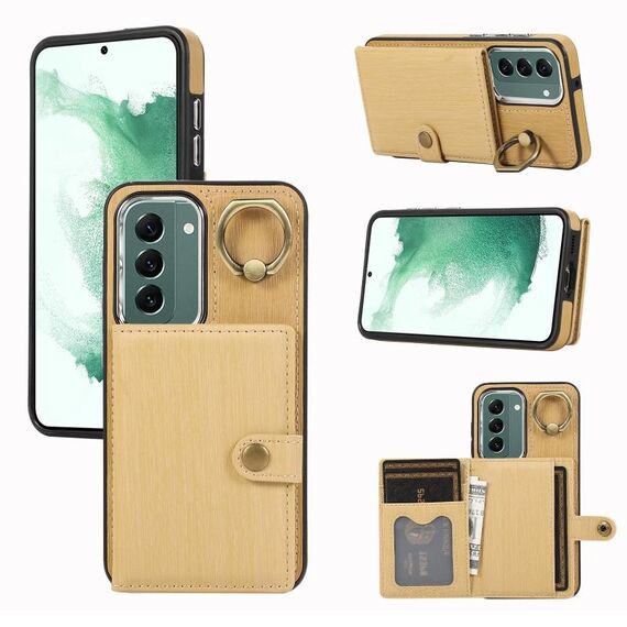 Custodia per telefono con supporto ad anello per portafoglio con texture spazzolata per Samsung Galaxy Galaxy S22+ 5G (giallo)