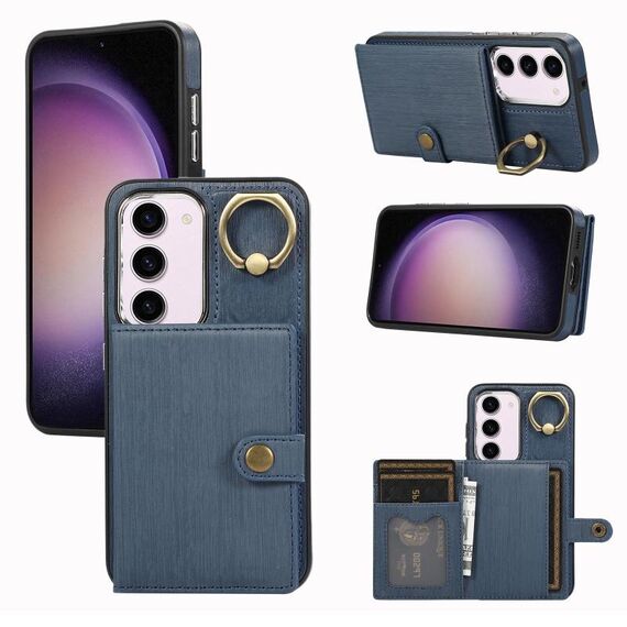 Custodia per telefono con supporto ad anello per portafoglio con texture spazzolata per Samsung Galaxy Galaxy S23 5G (blu)