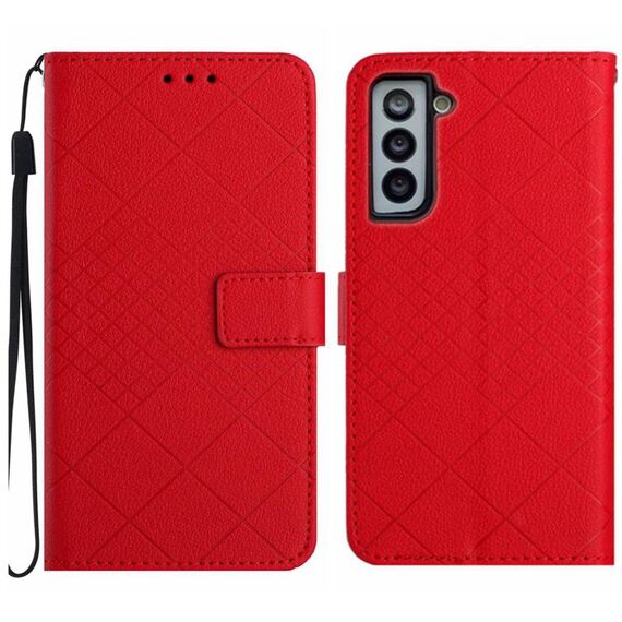 Custodia per telefono in pelle con texture a griglia rombica per Samsung Galaxy S22+ 5G (rossa)