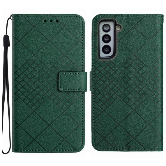 Custodia per telefono in pelle con texture a griglia rombica per Samsung Galaxy S22+ 5G (verde)