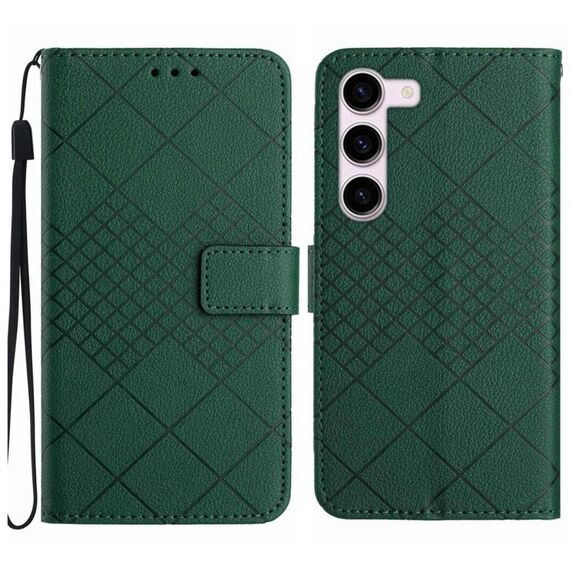 Custodia per telefono in pelle con texture a griglia rombica per Samsung Galaxy S23 5G (verde)