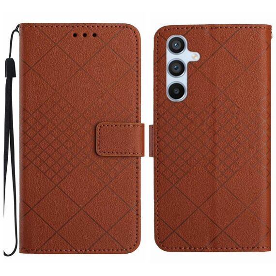 Custodia per telefono in pelle con trama a griglia rombica per Samsung Galaxy S23 FE 5G (marrone)