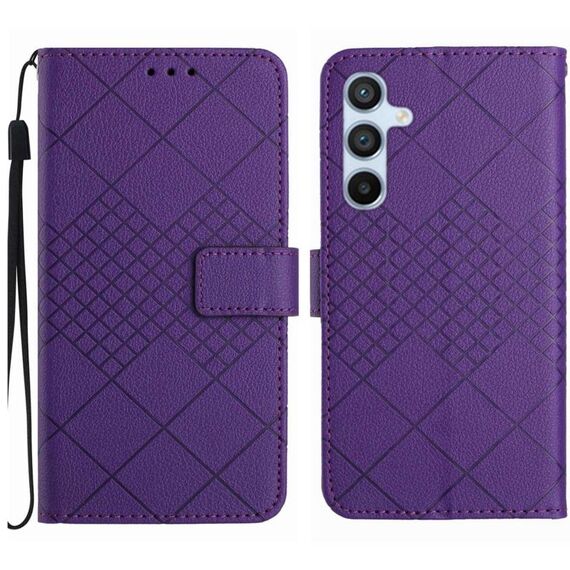 Custodia per telefono in pelle con trama a griglia rombica per Samsung Galaxy S24 5G (viola)