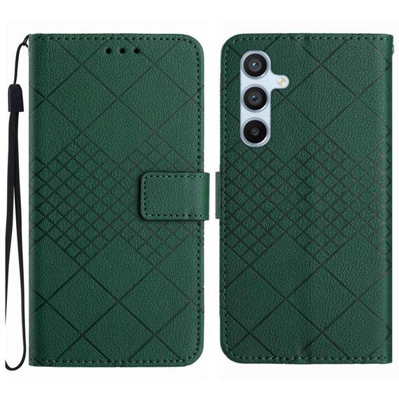 Custodia per telefono in pelle con texture a griglia rombica per Samsung Galaxy S24 5G (verde)