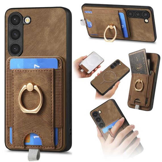 Per Samsung Galaxy S24 5G Custodia per telefono in pelle con porta carte magnetiche retro divisibile (marrone)