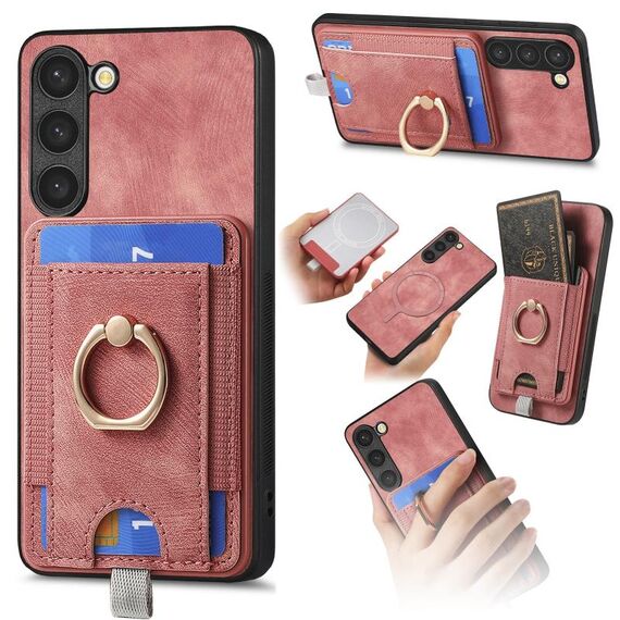 Per Samsung Galaxy S24 5G Custodia per telefono in pelle con porta carte magnetiche retro divisibile (rosa)