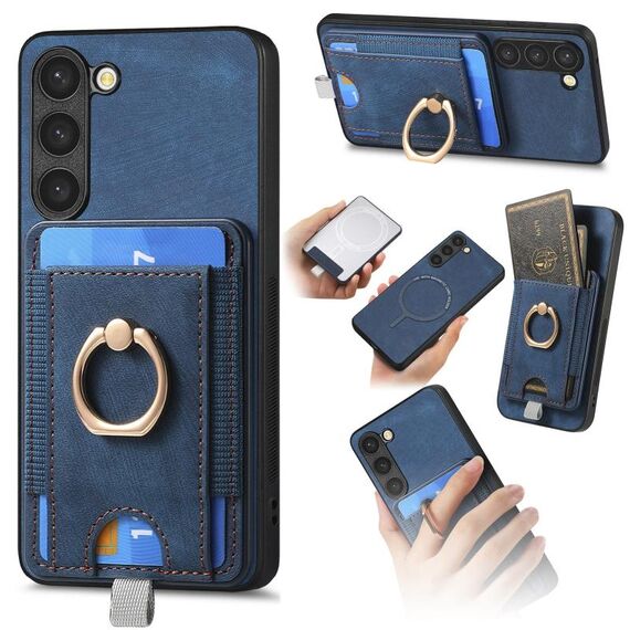 Per Samsung Galaxy S24+ 5G Custodia per telefono in pelle con borsa magnetica divisibile retrò (blu)