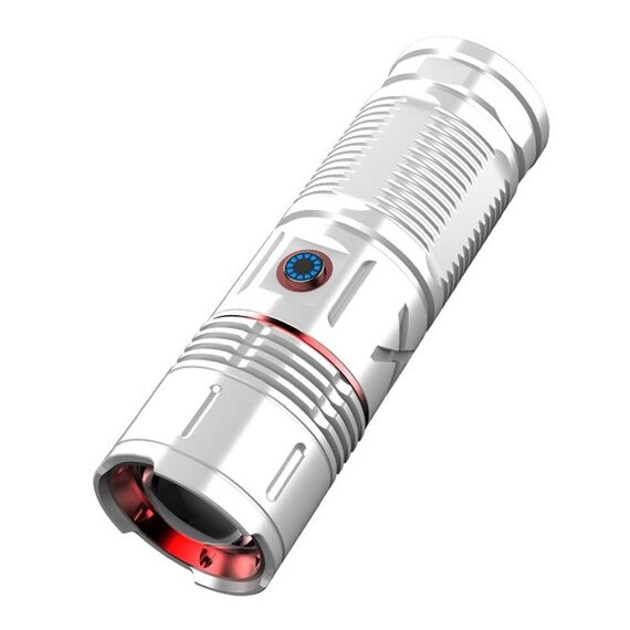 Torcia zoom telescopica con ricarica laser bianco per esterni di tipo C con funzione Power Bank (Argento)