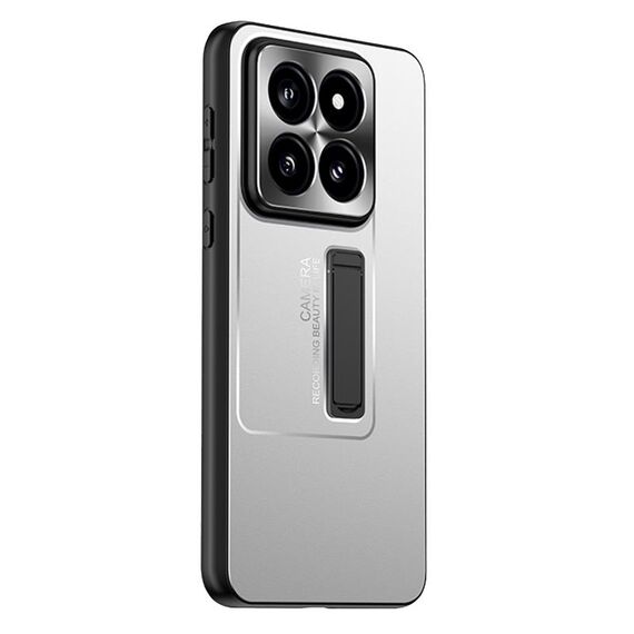 Per Xiaomi 14 Pro Custodia per telefono con supporto in TPU ibrido in metallo satinato (argento)