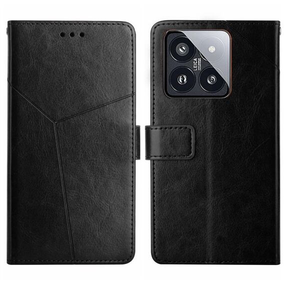 Per Xiaomi 14 Pro Custodia per cellulare in pelle con motivo a Y (nera)