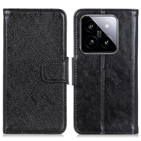 Custodia per telefono in pelle con vibrazione orizzontale Nappa Texture per Xiaomi 14 (nera)