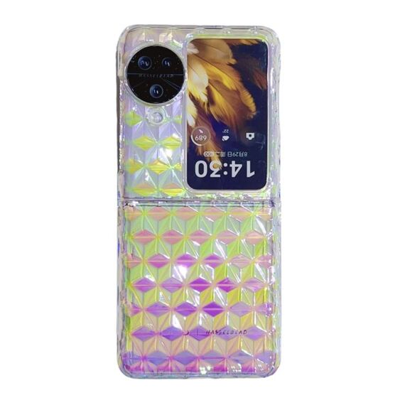 Per OPPO Find N3 Flip Custodia per PC con texture a diamante colorato (sfumatura rosa verde)