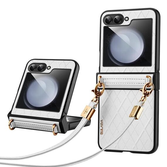 Per Samsung Galaxy Z Flip3 5G SULADA Custodia pieghevole per telefono elegante con texture rombica (bianca)