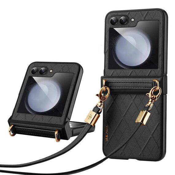 Per Samsung Galaxy Z Flip3 5G SULADA Custodia per telefono pieghevole elegante con struttura rombica (nera)