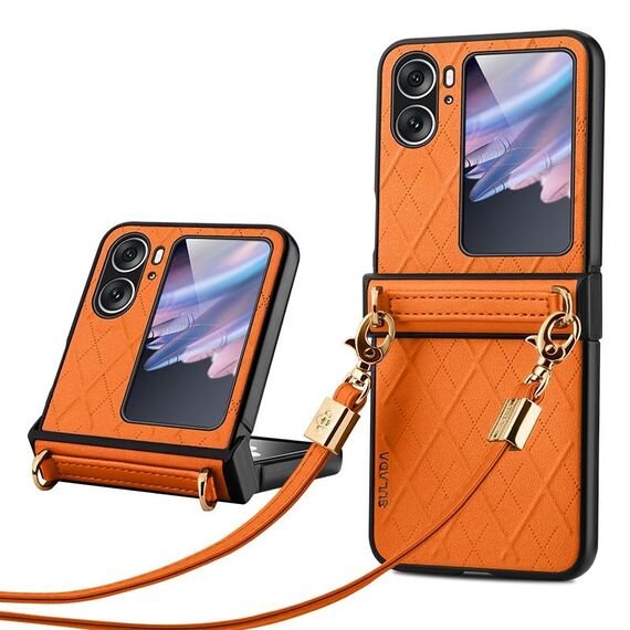 Per OPPO Find N2 Flip SULADA Custodia per telefono pieghevole elegante con texture rombica (arancione)