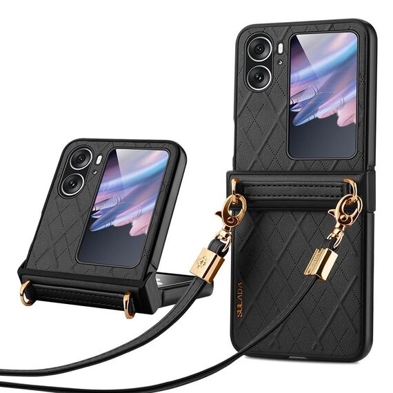 Per OPPO Find N2 Flip SULADA Custodia per telefono pieghevole elegante con struttura rombica (nera)