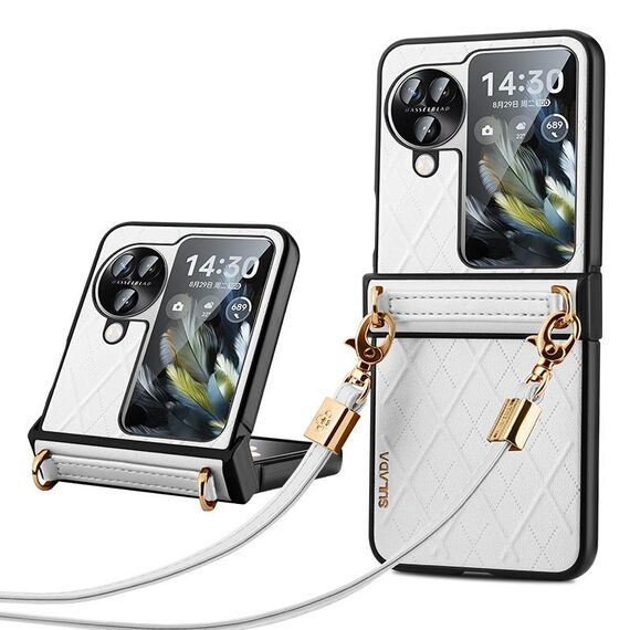 Per OPPO Find N3 Flip SULADA Custodia per telefono pieghevole elegante con texture rombica (bianca)