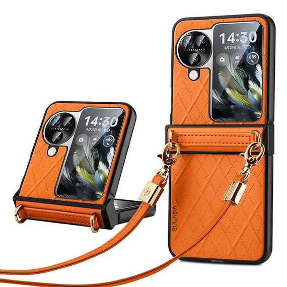Per OPPO Find N3 Flip SULADA Custodia per telefono pieghevole elegante con texture rombica (arancione)