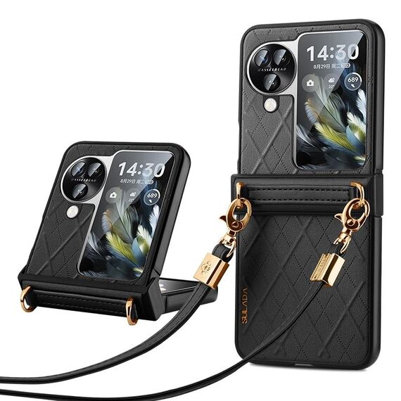 Per OPPO Find N3 Flip SULADA Custodia per telefono pieghevole elegante con struttura rombica (nera)