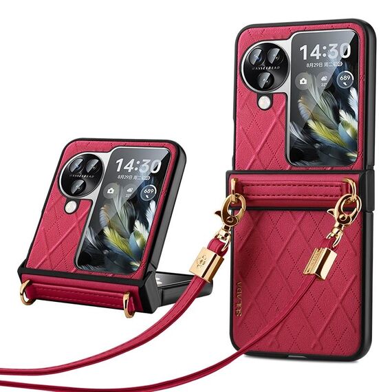 Per OPPO Find N3 Flip SULADA Elegante custodia pieghevole per telefono con struttura rombica (Rosso)