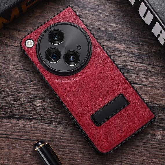 Per OPPO Find N3 / OnePlus Open PC + custodia per telefono con texture in pelle con supporto in metallo (rosso)