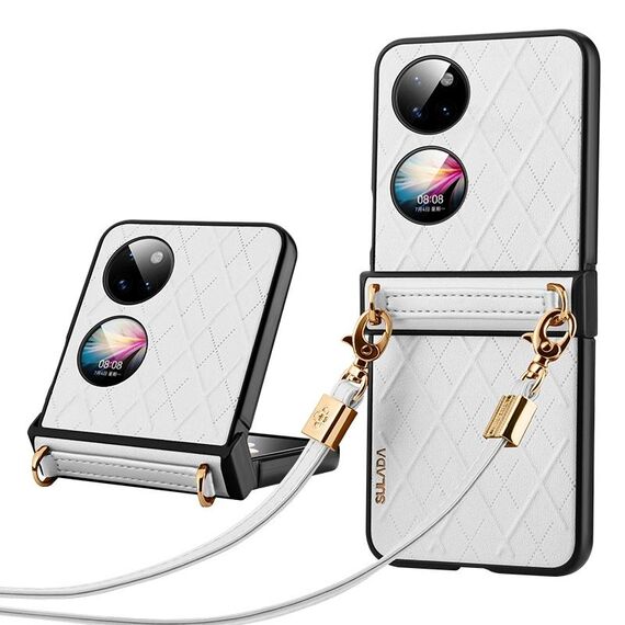 Per Huawei P50 Pocket SULADA Custodia per telefono pieghevole elegante con texture rombica (bianca)