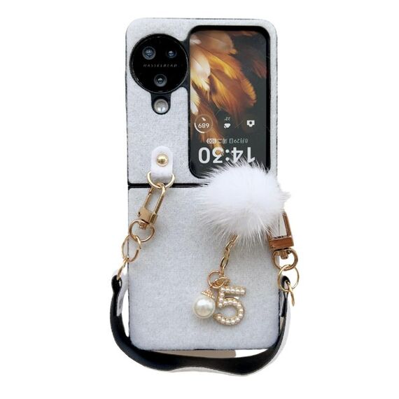 Per OPPO Find N3 Custodia in peluche per PC Flip con cordino (bianco)