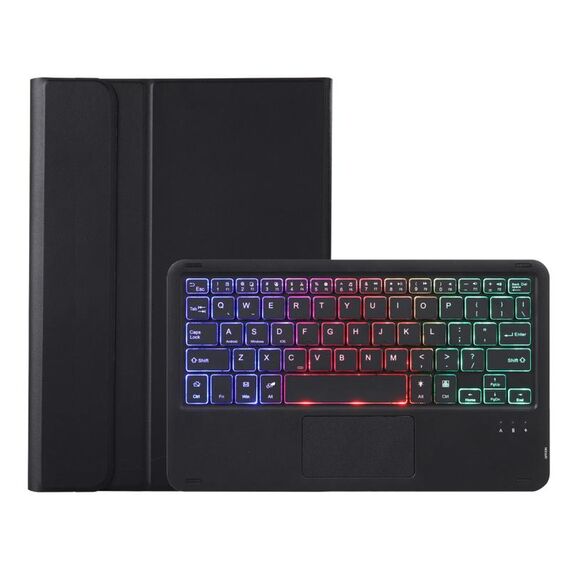 Per Samsung Galaxy Tab A9+ X210/X215/X215 A09B-AS Custodia per tablet in pelle con tastiera Bluetooth retroilluminata touch color caramello con portapenne (Nero)