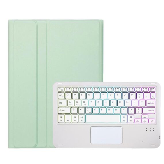 Per Samsung Galaxy Tab A9+ X210/X215/X215 A09B-AS Custodia per tablet in pelle con tastiera Bluetooth retroilluminata touch color caramello con portapenne (verde chiaro)