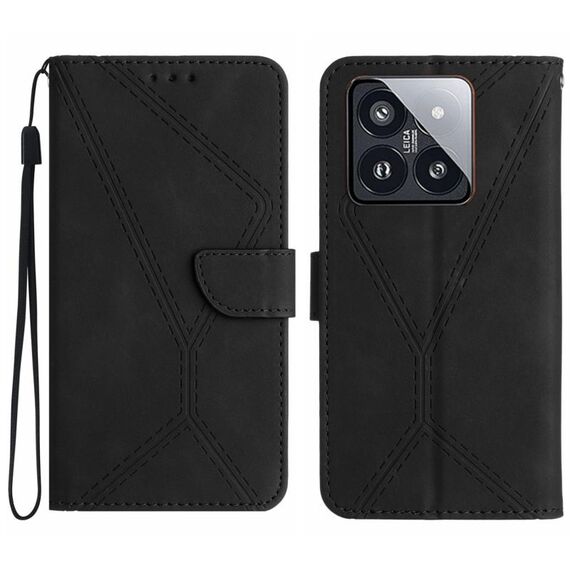Custodia per telefono in pelle goffrata con cuciture Xiaomi 14 Pro (nera)