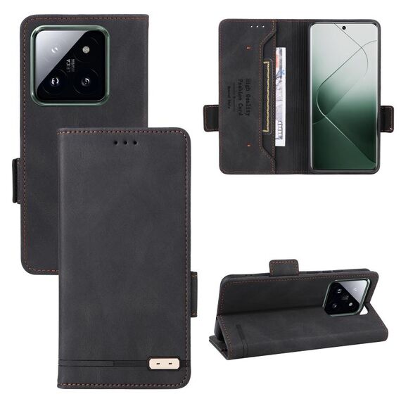 Per la custodia del telefono in pelle con chiusura magnetica Xiaomi 14 Pro (nera)