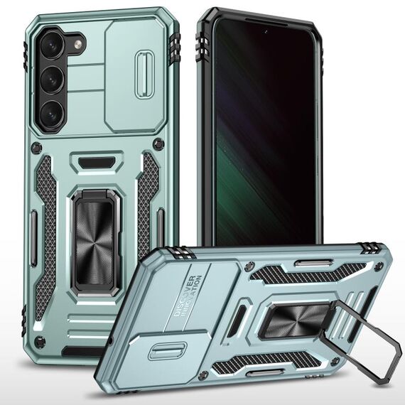 Per Samsung Galaxy S23 5G Armor PC + Custodia per telefono con protezione per fotocamera in TPU (verde alpino)