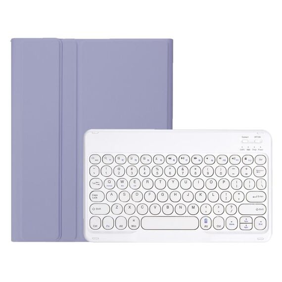 Per Samsung Galaxy Tab A9+ X210/X215/X215 YA09B Custodia in pelle con tastiera Bluetooth con copritasto rotondo in TPU color caramello con slot per penna (Viola)