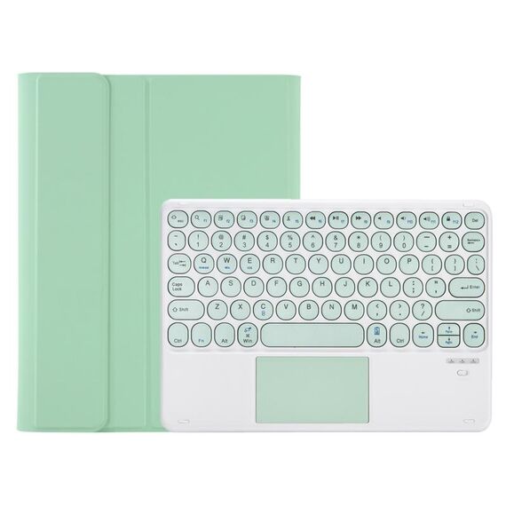 Per Samsung Galaxy Tab A9+ X210/X215/X215 YA09B-A Custodia in pelle con tastiera Bluetooth touch rotonda in TPU color caramello con slot per penna (verde chiaro)