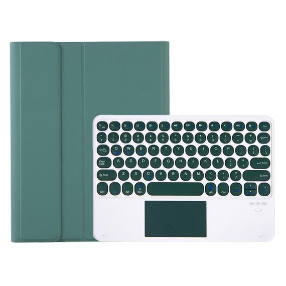 Per Samsung Galaxy Tab A9+ X210/X215/X215 YA09B-A Custodia in pelle con tastiera Bluetooth touch rotonda in TPU color caramello con slot per penna (Verde scuro)