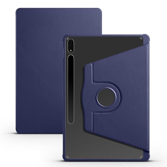 Per Samsung Galaxy Tab S8+ X800 Custodia in pelle per tablet con supporto per rotazione a 360 gradi in acrilico (blu scuro)