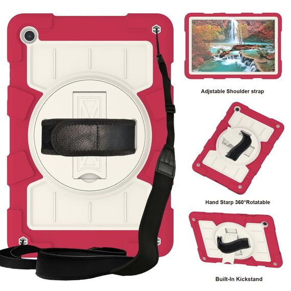 Per Samsung Galaxy Tab A9+ Custodia tablet antiurto per PC ibrido in silicone con tracolla (Feifan Magenta)