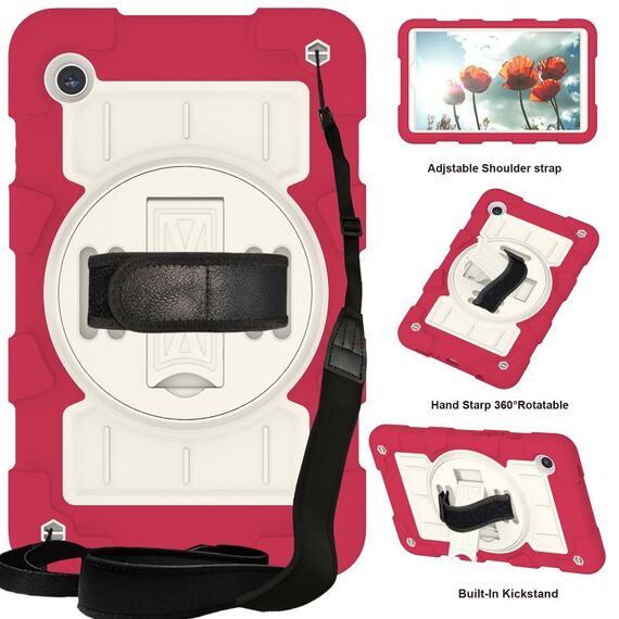 Per Samsung Galaxy Tab A9 X110/X115 Custodia tablet antiurto per PC ibrido in silicone con tracolla (Feifan Magenta)
