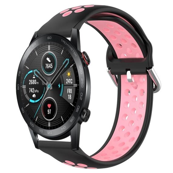 Per Huawei Honor Magic Watch 2 46mm 22mm chiusura cinturino sportivo bicolore (nero rosa)