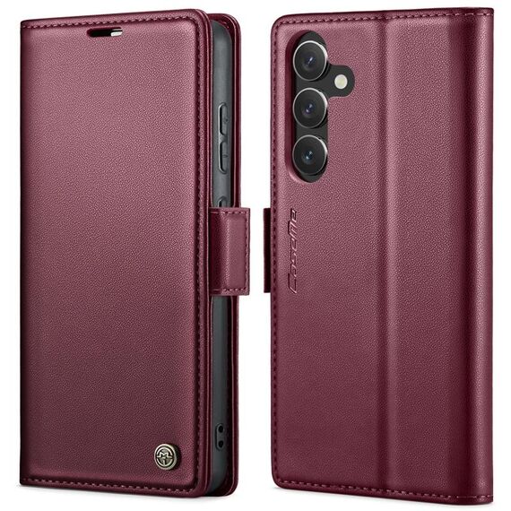 Per Samsung Galaxy S24 CaseMe 023 Custodia per telefono in pelle antifurto con fibbia a farfalla Litchi Texture RFID (vino rosso)