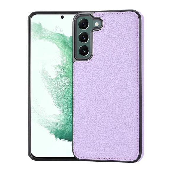 Custodia per telefono con montaggio laterale cucita con motivo litchi per Samsung Galaxy S22 5G (viola)