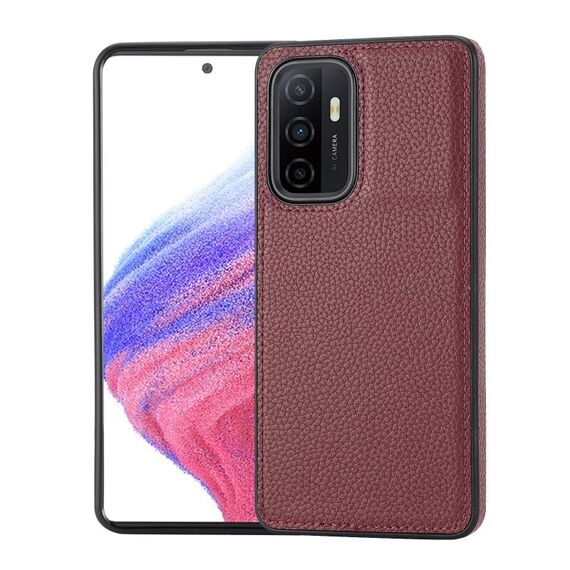 Custodia per telefono con montaggio laterale cucita con motivo litchi per Samsung Galaxy S23+ 5G (rosso scuro)