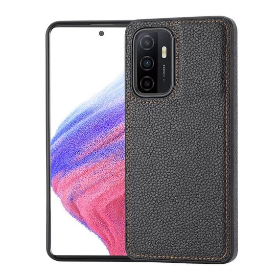 Per Samsung Galaxy S23+ 5G Custodia per telefono con motivo litchi cucita lateralmente (nera)