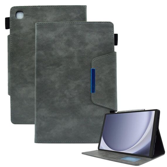 Per Samsung Galaxy Tab A9 Custodia per tablet in pelle scamosciata con texture incrociata con chiusura magnetica (grigio)