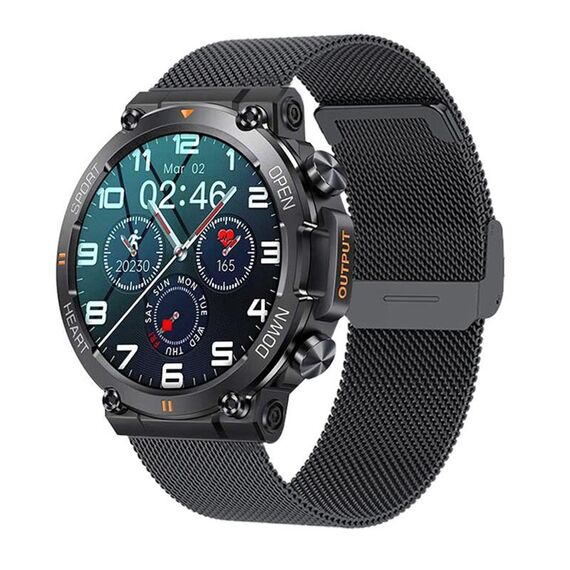 K56 Pro Supporto per cinturino in acciaio intelligente da 1,39 pollici Monitoraggio della frequenza cardiaca/Monitoraggio della pressione sanguigna (nero milanese)