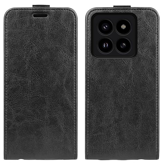 Custodia per telefono in pelle con vibrazione verticale singola per Xiaomi 14 Pro R64 (nera)