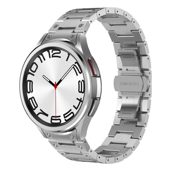 Cinturino per orologio in acciaio inossidabile con collegamento curvo a doppio cerchio per Samsung Galaxy Watch 4 40/44 mm (argento)