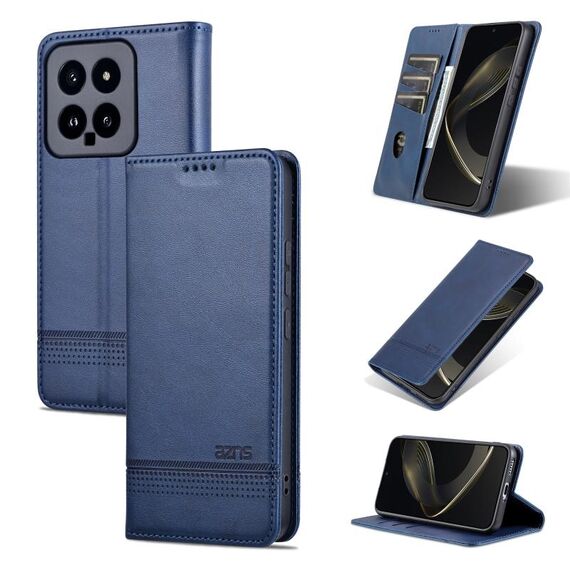 Per Xiaomi 14 AZNS Custodia magnetica in pelle di vitello con vibrazione (blu scuro)